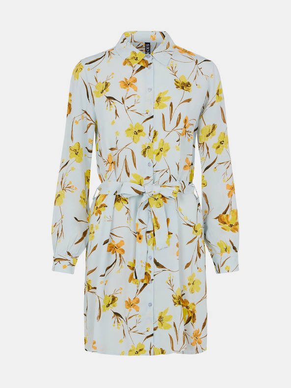 Pieces Svetlomodré košeľové šaty s kvetmi Pieces Lillian