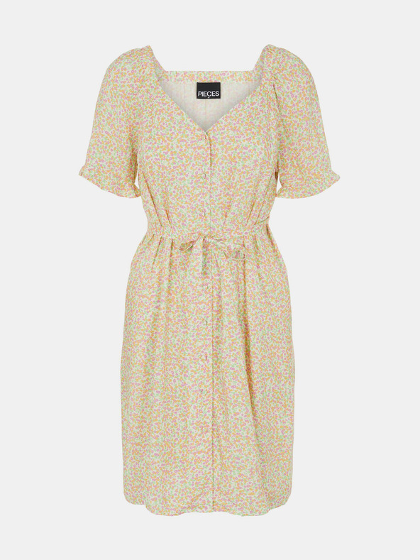 Pieces Krémové kvetinové šaty na zaväzovanie Pieces Timberly