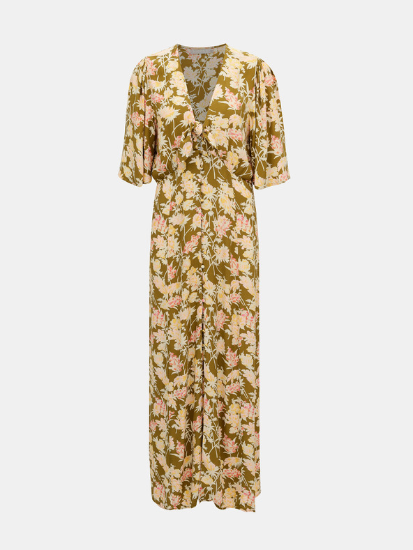 Pieces Khaki kvetované maxi šaty Pieces Polly