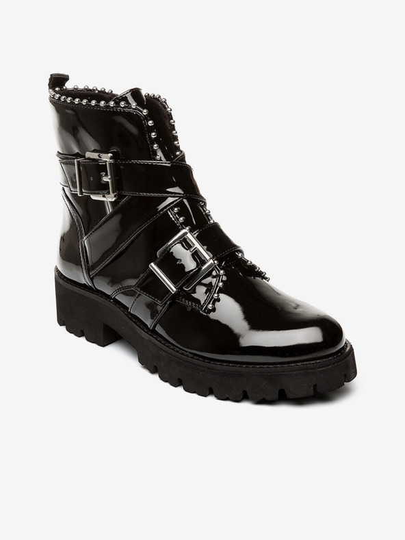 Steve Madden Čierne dámske lesklé členkové topánky s ozdobnými detailmi Steve Madden Hoofy