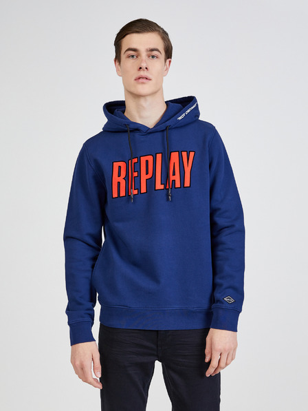 Replay Modrá pánska mikina Replay s kapucňou
