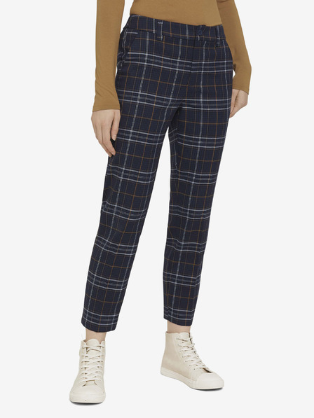 Tom Tailor Denim Tmavomodré dámske kockované skrátené nohavice Tom Tailor Denim