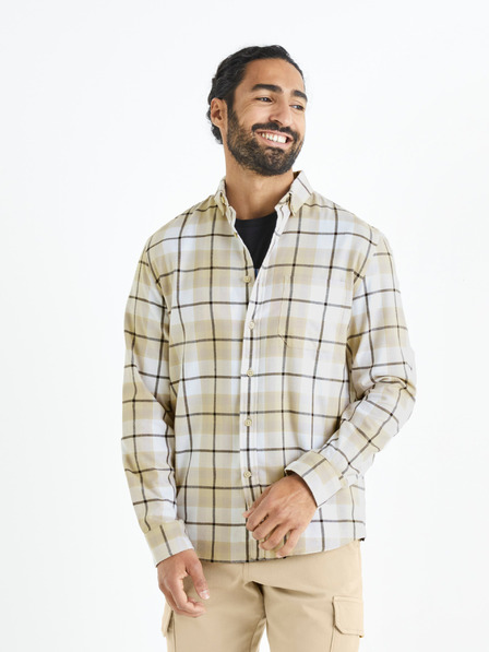 Celio Bielo-béžová pánska kockovaná košeľa Celio