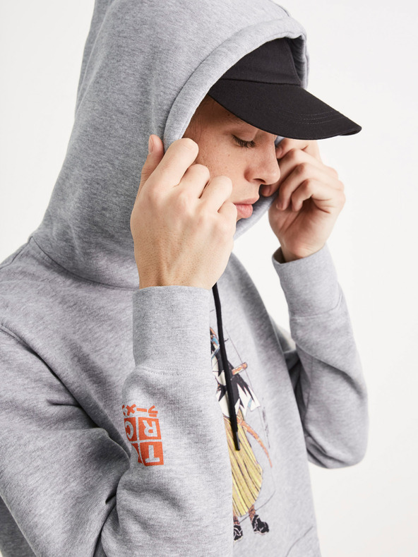 Celio Šedá pánska mikina s potlačou Celio TORC