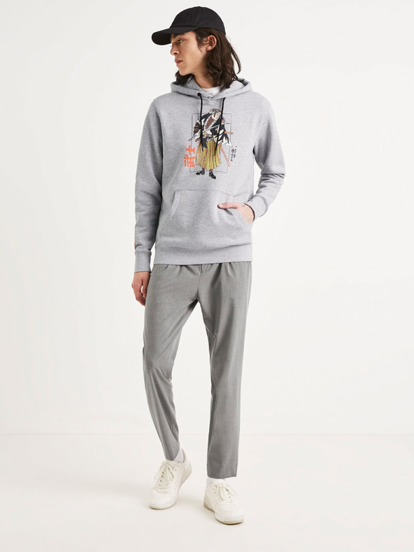 Celio Šedá pánska mikina s potlačou Celio TORC