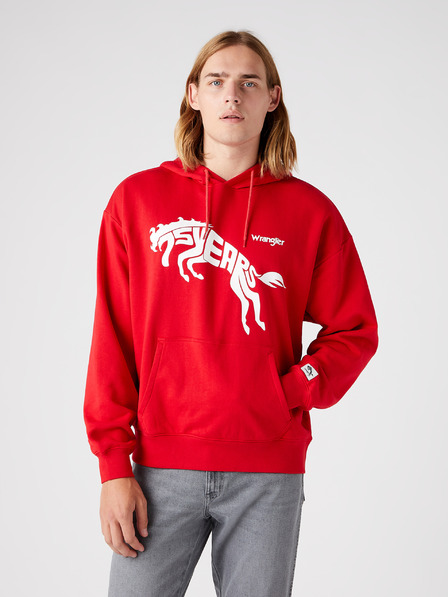 Wrangler Červená unisex vzorovaná mikina s kapucňou Wrangler