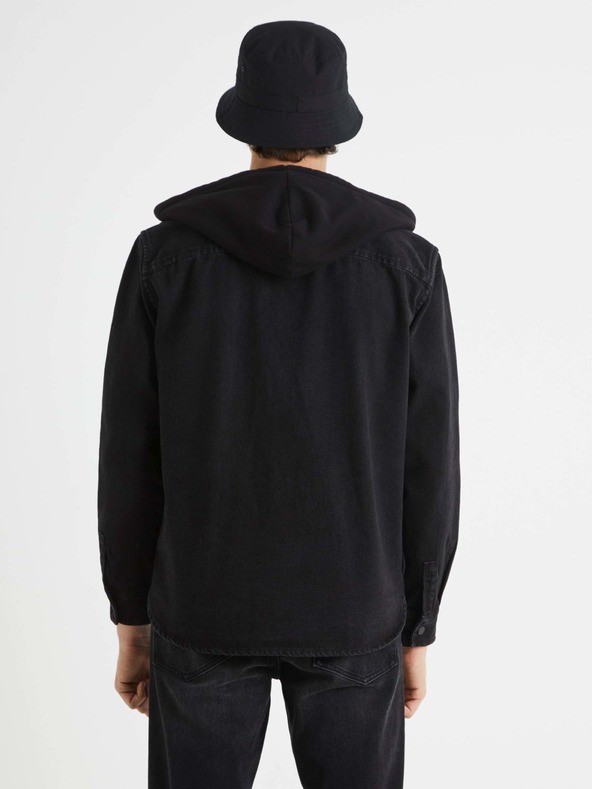 Celio Čierna pánska džínsová košeľa Celio Bahooden