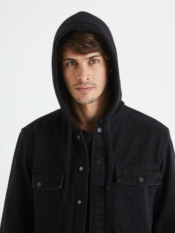 Celio Čierna pánska džínsová košeľa Celio Bahooden