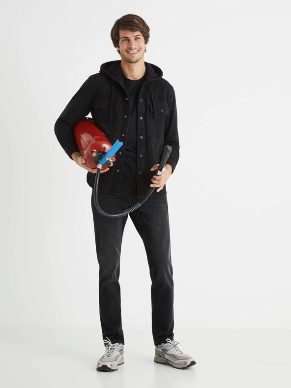 Celio Čierna pánska džínsová košeľa Celio Bahooden