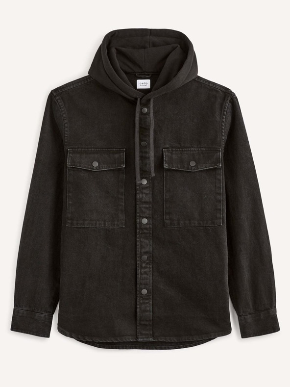 Celio Čierna pánska džínsová košeľa Celio Bahooden