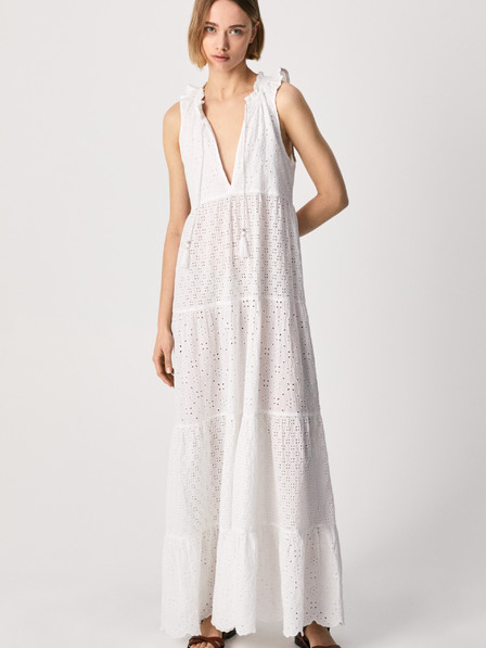 Pepe Jeans Biele dámske maxi šaty Pepe Jeans Nathan