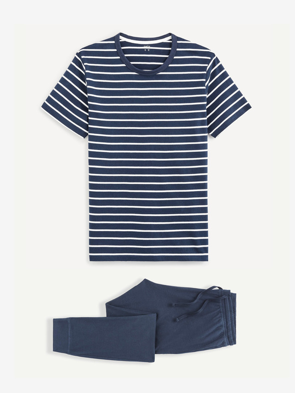 Celio Tmavomodré pánske pruhované pyžamo Celio Bisible