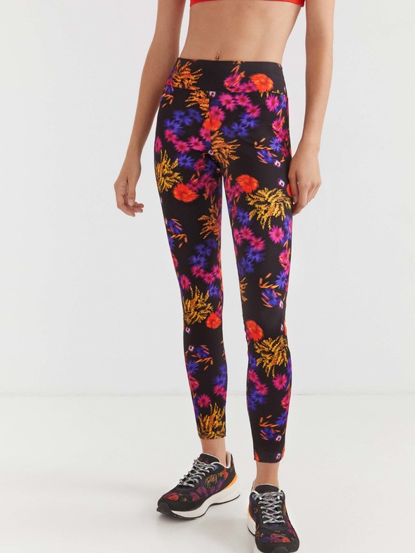 Desigual Čierne dámske kvetinové športové legíny Desigual Run