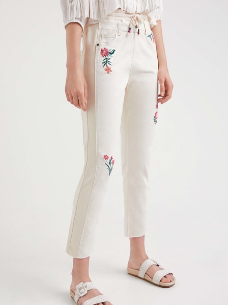 Desigual Krémové dámske nohavice s kvetmi Desigual Lita