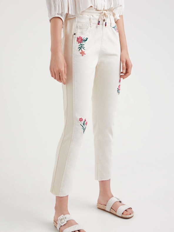 Desigual Krémové dámske nohavice s kvetmi Desigual Lita