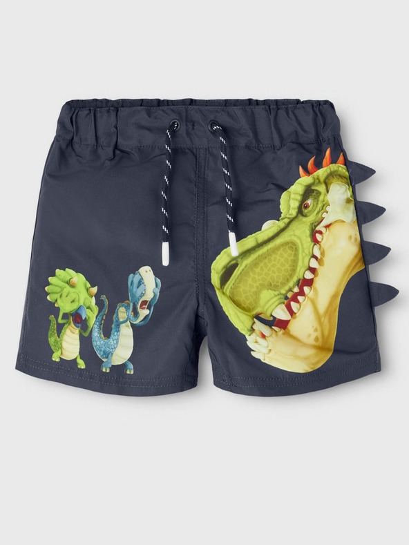 name it Tmavomodré chlapčenské vzorované plavky s názvom Gigantosaurus
