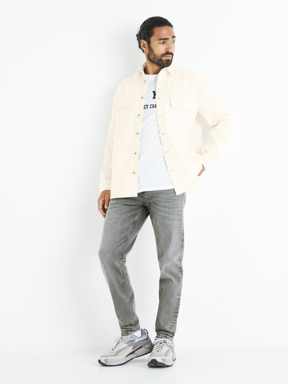 Celio Béžová pánska džínsová košeľa Celio Bujaty