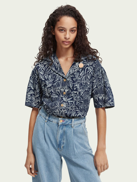 Scotch & Soda Tmavomodré dámske tričko Scotch & Soda s kvetmi