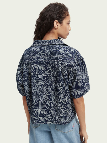 Scotch & Soda Tmavomodré dámske tričko Scotch & Soda s kvetmi