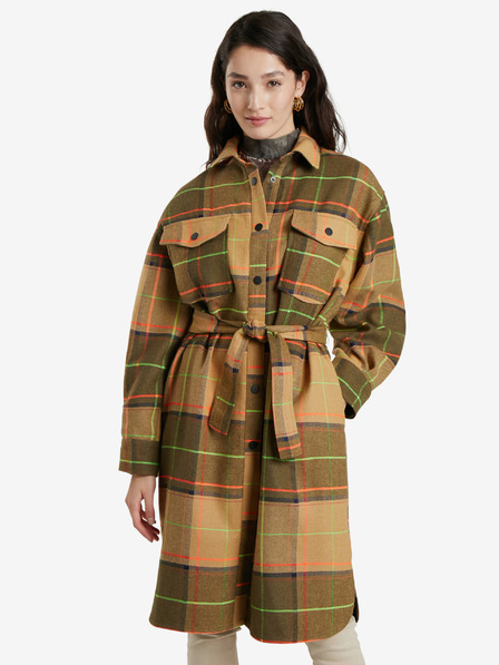 Desigual Hnedý dámsky kockovaný kabát Desigual Abrig Checks