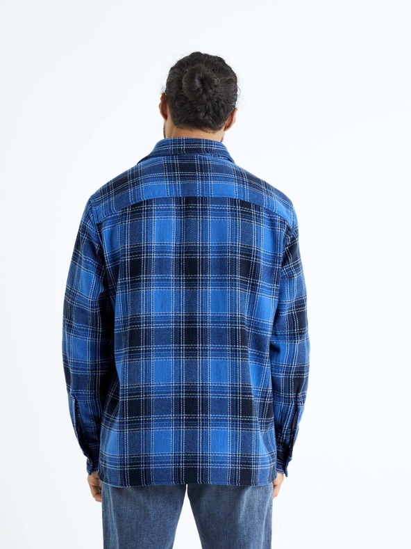 Celio Modré pánske kockované tričko Celio Bazur