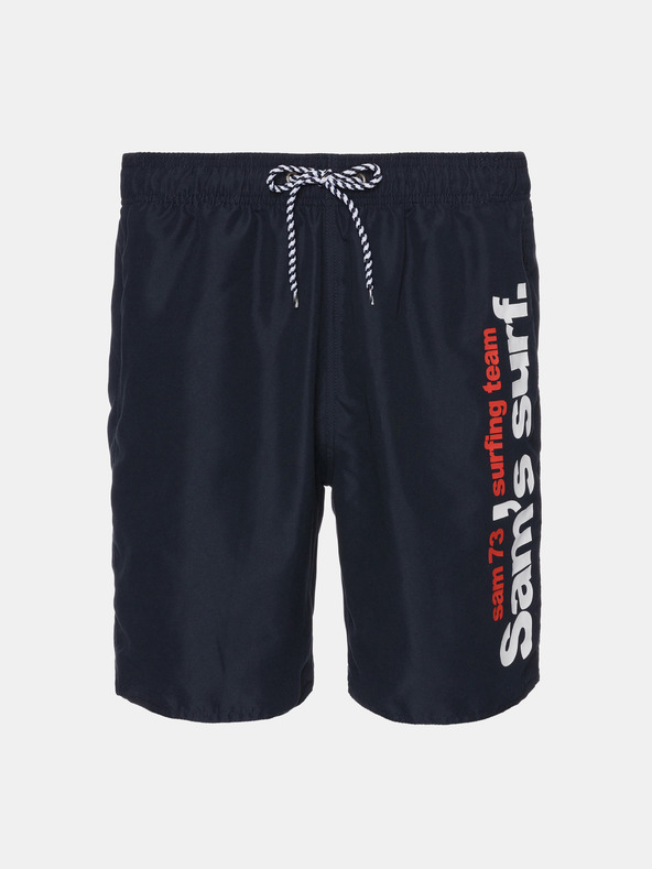 Sam 73 Tmavomodré pánske plavecké šortky s potlačou SAM 73