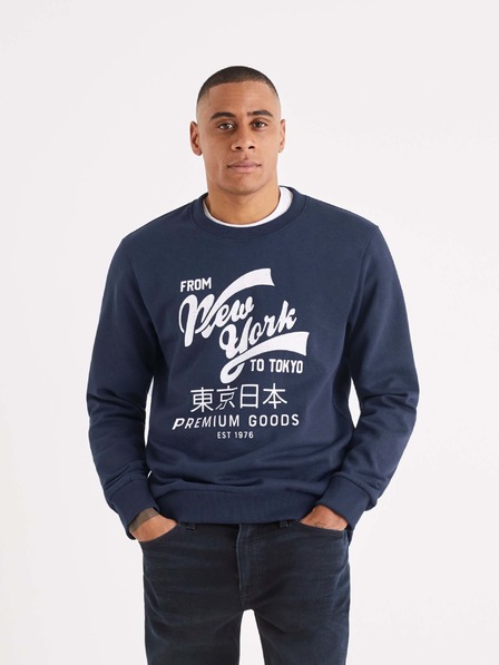 Celio Tmavomodrá pánska mikina s potlačou Celio Beprice