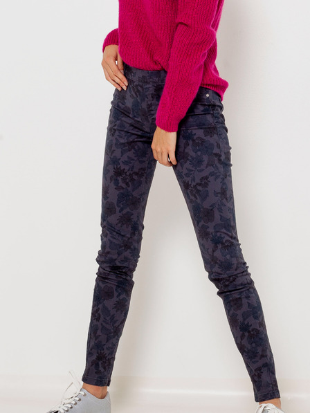 CAMAIEU Tmavomodré vzorované nohavice slim fit strihu CAMAIEU