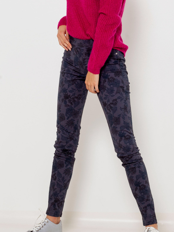 CAMAIEU Tmavomodré vzorované nohavice slim fit strihu CAMAIEU