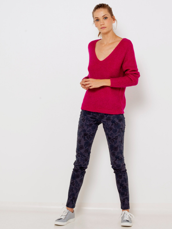 CAMAIEU Tmavomodré vzorované nohavice slim fit strihu CAMAIEU