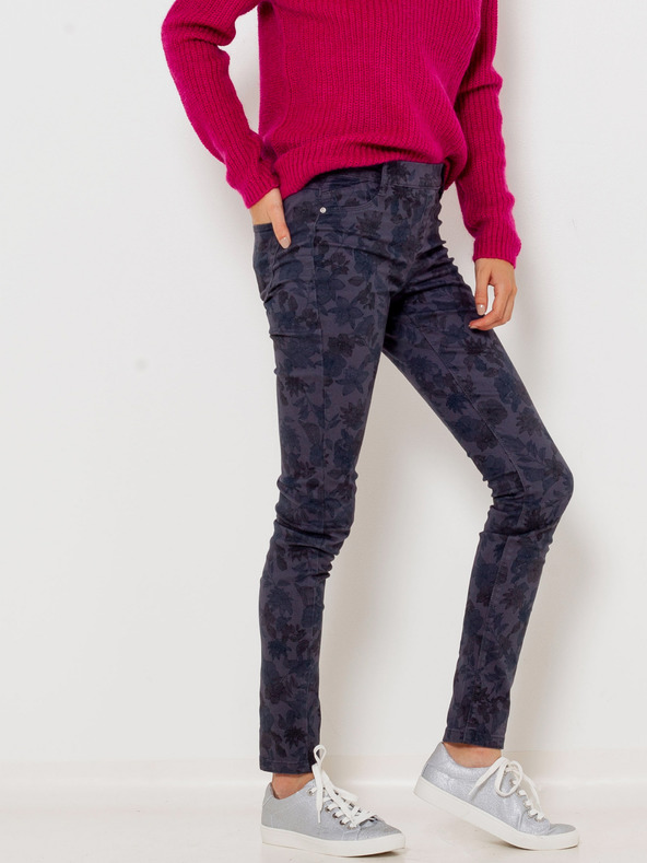 CAMAIEU Tmavomodré vzorované nohavice slim fit strihu CAMAIEU