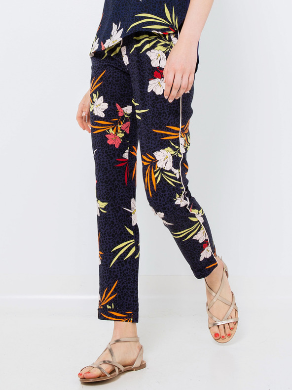 CAMAIEU Tmavomodré kvetované nohavice CAMAIEU