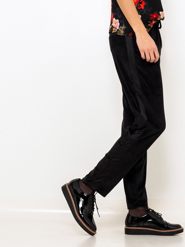 CAMAIEU Čierne zamatové nohavice s pásom CAMAIEU