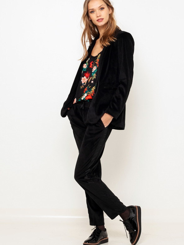 CAMAIEU Čierne zamatové nohavice s pásom CAMAIEU