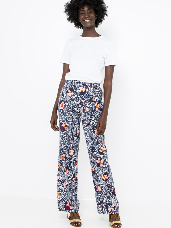 CAMAIEU Tmavomodré kvetované nohavice CAMAIEU