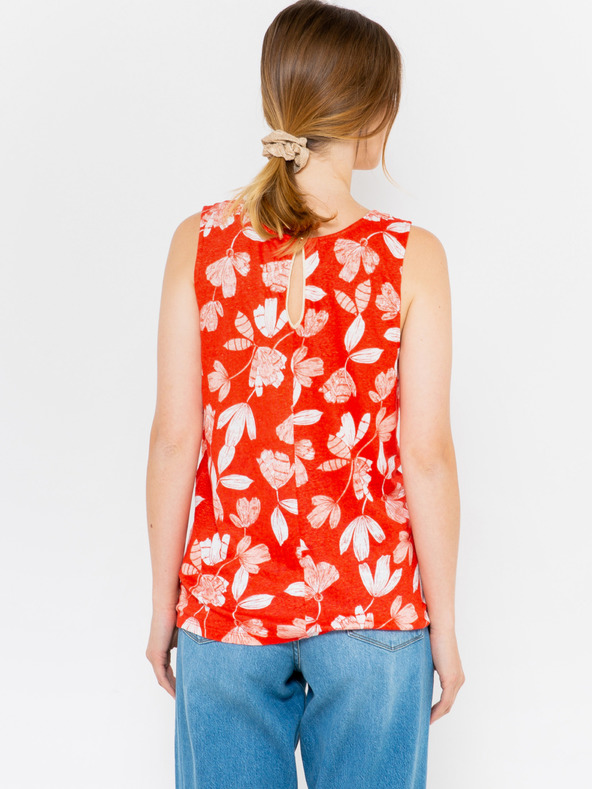 CAMAIEU Oranžová kvetinová ľanová blúzka CAMAIEU