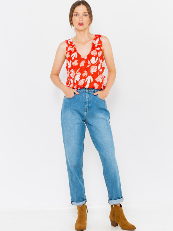 CAMAIEU Oranžová kvetinová ľanová blúzka CAMAIEU