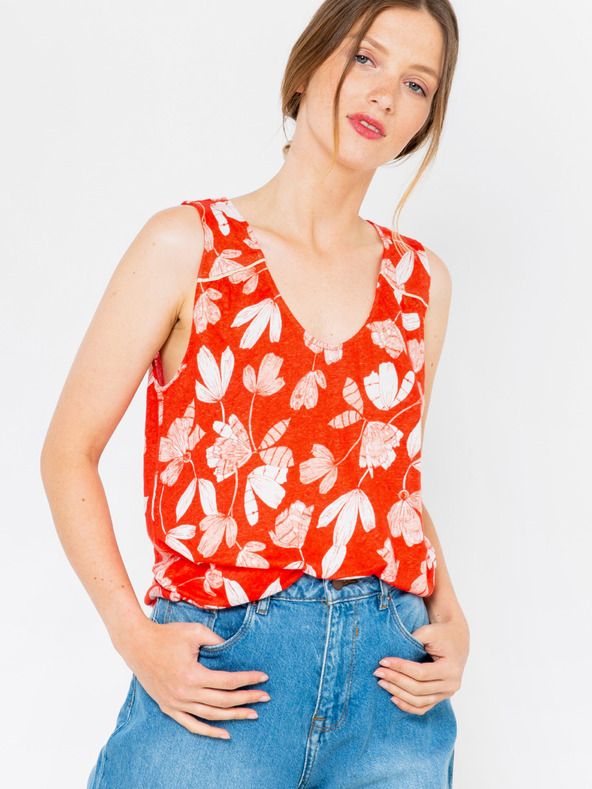 CAMAIEU Oranžová kvetinová ľanová blúzka CAMAIEU