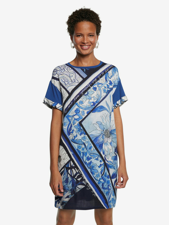 Desigual Modré kvetinové šaty Desigual Vest Solimar