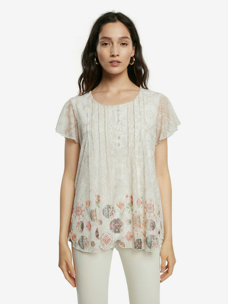 Desigual Desigual TS Norte Cream Dámske vzorované tričko