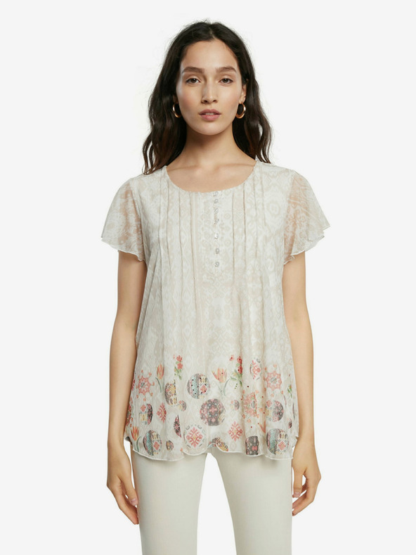 Desigual Desigual TS Norte Cream Dámske vzorované tričko