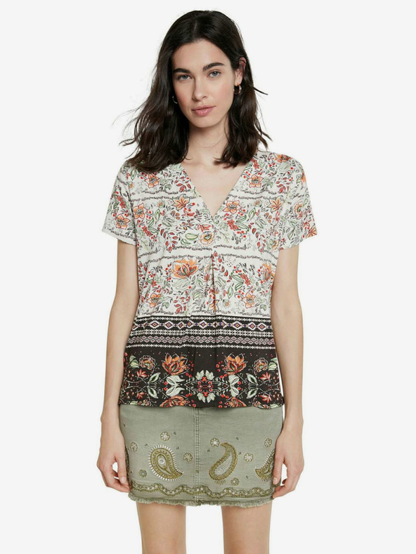 Desigual Zeleno-biele tričko Desigual TS Cracovia