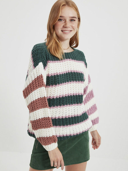 Trendyol Zeleno-biely dámsky pruhovaný oversized sveter Trendyol