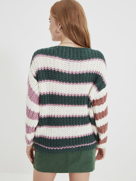 Trendyol Zeleno-biely dámsky pruhovaný oversized sveter Trendyol