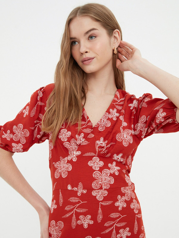 Trendyol Tehlové dámske krátke kvetinové šaty Trendyol