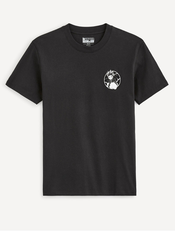 Celio Čierne pánske tričko Celio Hunter x Hunter s potlačou