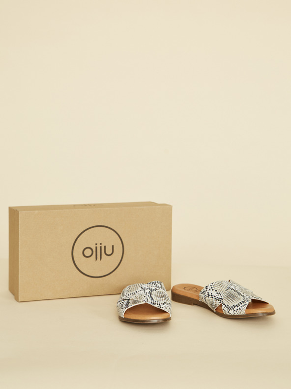 Ojju Šedé kožené papuče s hadím vzorom OJJU