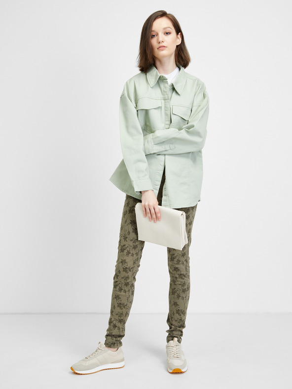 CAMAIEU Khaki vzorované slim fit nohavice CAMAIEU