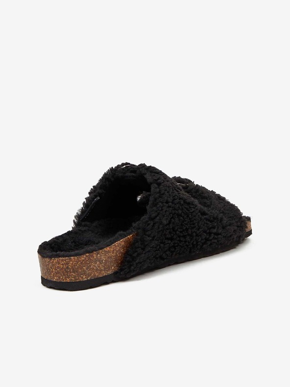 Replay Čierne dámske papuče s umelou kožušinou Replay