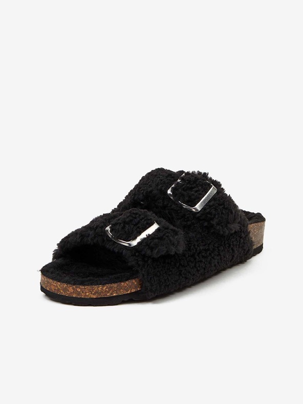 Replay Čierne dámske papuče s umelou kožušinou Replay